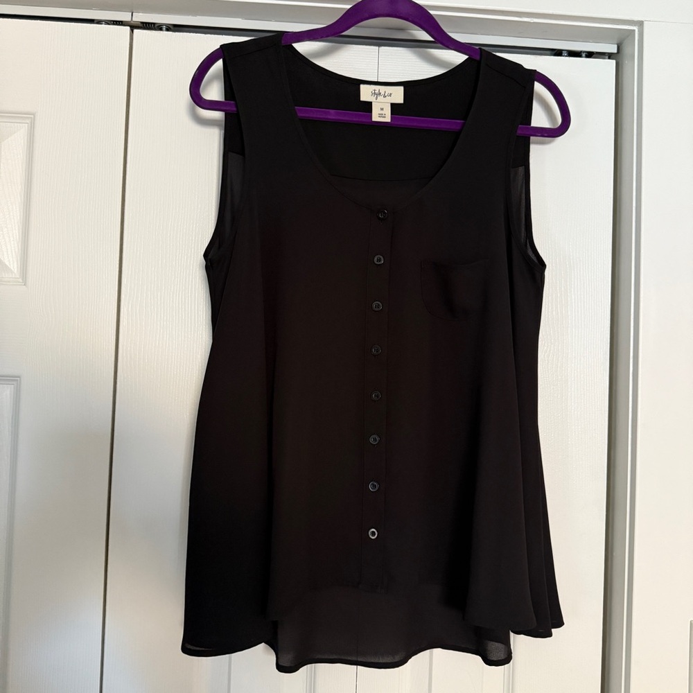 Style & Co. Sheer Black Flowy Sleeveless Tank Top